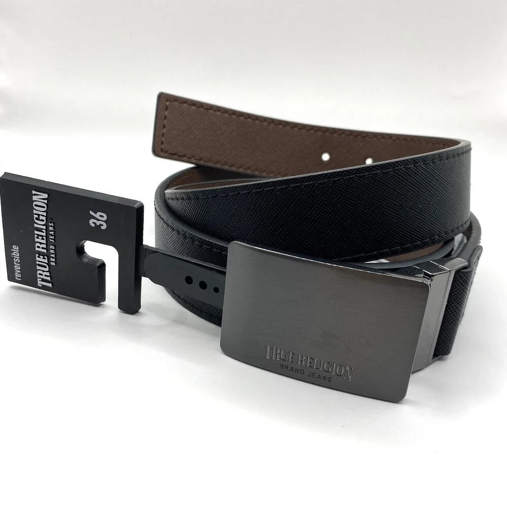True Religion Reversible Buckle Belt Men Size 36 Black Brown Classic Preppy NWT